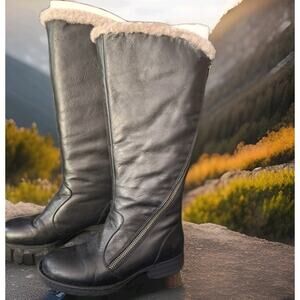BOC BORN Concept 49203 Boots Tall Black Leather Shearling Lined Women 6.5M